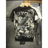 新款Hi 日式复古浮世绘菊花锦鲤鱼刺绣T恤男休闲百搭短袖上衣