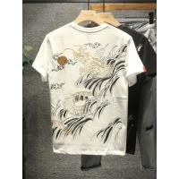 新款Hi 日式浮世绘重工刺绣龙短袖T恤男士海浪鲤鱼休闲半袖衫