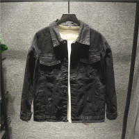 新款Hi 日系古着感英文刺绣工装牛仔外套男潮流百搭多口袋夹克上衣