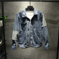 新款Hi 日系复古宽松撞色拼接牛仔外套男厚实耐磨百搭春秋季牛仔衣