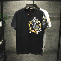 新款Hi 日系复古小花烫印T恤男圆领植物花卉鲤鱼刺绣夏体恤