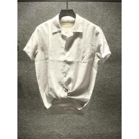 新款Hi 日系小众灰亚麻衬衫男青年bf风夏季潮流透气修身短袖薄