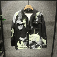 新款Hi 欧美复古泼墨扎染牛仔外套男士潮流ins帅气宽松夹克衫