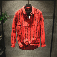 新款Hi 气质暖男超舒适条纹棉麻百搭衬衫男韩版潮流很仙的长袖衬衣