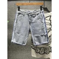 新款Hi 水洗文艺质感侧边拼接牛仔裤男士潮流百搭logo刺绣五分短裤