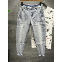 新款Hi 水洗磨白浅色韩版修身男士九分牛仔裤小直筒潮流不规则拼接