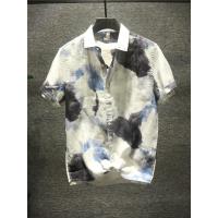 新款hi 泼墨渲染刷漆亚麻短袖时尚休闲男衬衫T恤轻薄透气上衣