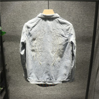 新款Hi 港味复古工装风秋季羽翼刺绣破洞设计感牛仔外套夹克衫男士