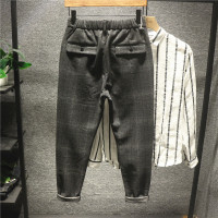 新款Hi 港风帅气韩版暗纹方格休闲裤男士潮流秋冬磨毛保暖锥形长裤