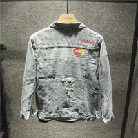 新款Hi 痞帅炸街百搭刺绣休闲牛仔外套男士个性破洞夹克衫上衣