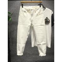 新款hi 白色牛仔九分裤男薄韩版潮流百搭修身小脚chic港风