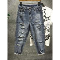 新款hi 破洞补丁乞丐宽松直筒坠感阔腿九分破洞牛仔裤男装潮流休闲