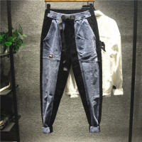 新款Hi 秋冬时尚立体拼接轻磨毛灯芯绒休闲裤男士微宽松束脚哈伦裤