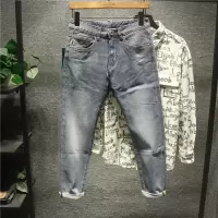 新款Hi 简约净版水洗蓝色时尚百搭男士牛仔裤韩版潮流修身小脚长裤