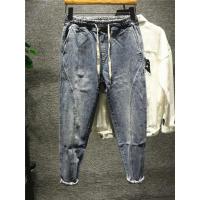 新款hi 美式休闲净版简约百搭时尚男士牛仔裤九分港风ins潮流系带