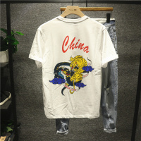 新款Hi 街头涂鸦彩绘龙虎争霸时尚男士短袖T恤原宿风全棉圆领