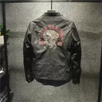 新款Hi 街头立领暗扣刺绣皮衣哈雷骑行机车服拉链修身男装外套皮褂
