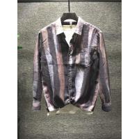 新款hi 设计稿手绘竖条纹刷漆男士长袖亚麻衬衫日系宽松文艺风