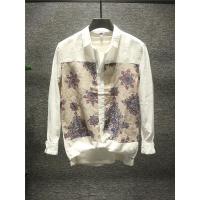 新款hi 邪痞帅气雪花图形亚麻时尚休闲男士长袖衬衫舒适轻薄潮流夏