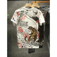 新款Hi 重工刺绣老虎龙纹短袖T恤男士修身圆领休闲上衣