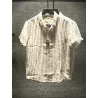 新款Hi 韩风设计感小众复古条纹亚麻衬衫男士都市潮流日常百搭短袖
