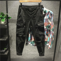 新款Hi 香港IT余文乐英文刺绣工装裤秋冬男士修身收脚微哈伦裤