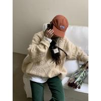 新款粉色宽松圆领麻花套头毛衣女2020秋冬新款温柔风韩版学生外穿上衣