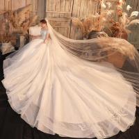 新款一字肩新娘主婚纱礼服2020新款气质拖尾森系超仙梦幻简约冬季