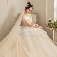 新款婚纱2020新款新娘气质拖尾森系超仙梦幻一字肩显瘦孕妇星空遮孕肚