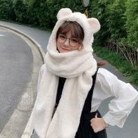 新款小熊护耳朵帽子女秋冬季可爱冬天毛绒围巾连帽一体韩版百搭保暖潮