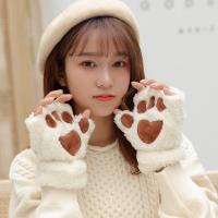 新款手套女冬天学生秋冬季保暖软妹可爱ins毛绒猫爪韩版半指加厚加绒