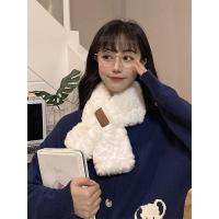 新款白色围脖女冬季韩版百搭学生可爱毛交叉毛茸茸围巾毛绒厚保暖