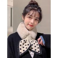新款围巾女秋冬季韩版百搭保暖日系獭兔毛毛网红波点毛绒交叉围脖潮