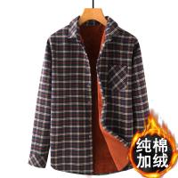 新款中年保暖衬衫男士长袖加绒加厚格子商务中老年男装衬衣爸爸装