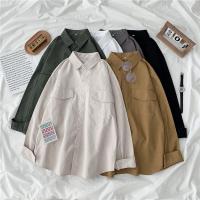 新款纯色长袖衬衫韩版宽松大码女装胖妹妹秋季港味ins200斤衬衣服