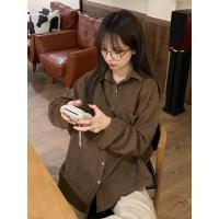新款春秋2020新款港风复古灯芯绒加厚宽松中长款ins风情侣长袖衬衫女