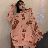 新款小熊卫衣女秋冬加绒加厚潮ins宽松韩版bf慵懒风chic港味上衣