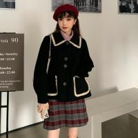 新款中长款气质花边呢子风衣外套女韩版秋季宽松过膝长袖开衫毛呢大衣