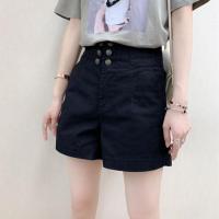 新款2020夏季新款棉牛仔短裤女高腰双排扣阔腿a字显瘦休闲热裤