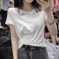 新款2020夏季新款女装圆领短袖ins潮亮晶晶白色不规则网红T恤女