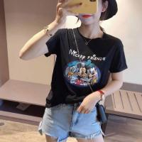 新款2020夏新款白色短袖T恤女宽松卡通印花圆领百搭半袖上衣女