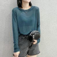 新款2021春夏薄款舒适打底衫膜感长袖T恤圆领宽松纯色女百搭