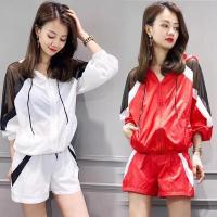 新款2020夏季新款拼色连帽防晒衣短裤两件套洋气休闲运动套装女