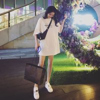 促销港风白色T恤女短袖ins潮2019新款夏装韩版宽松中长款百搭体恤裙女麦瑞思(MAR PAIRS)