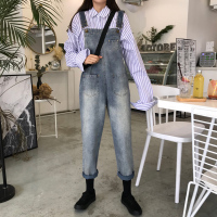 女装裤子2019韩版复古宽松显瘦牛仔背带裤学生外搭九分吊带连体裤麦瑞思(MAR PAIRS)