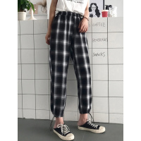 春季新款裤子韩版高腰显瘦百搭复古格子直筒裤休闲九分裤学生女装麦瑞思(MAR PAIRS)