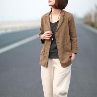 棉麻小西装 2019春秋新款文艺休闲百搭显瘦小西服 七分袖短外套女麦瑞思(MAR PAIRS)