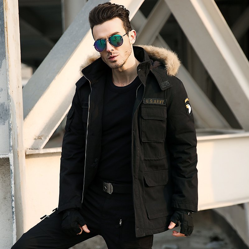 军装新款可拆卸帽工装休闲风衣外套 加厚立领保暖棉衣男