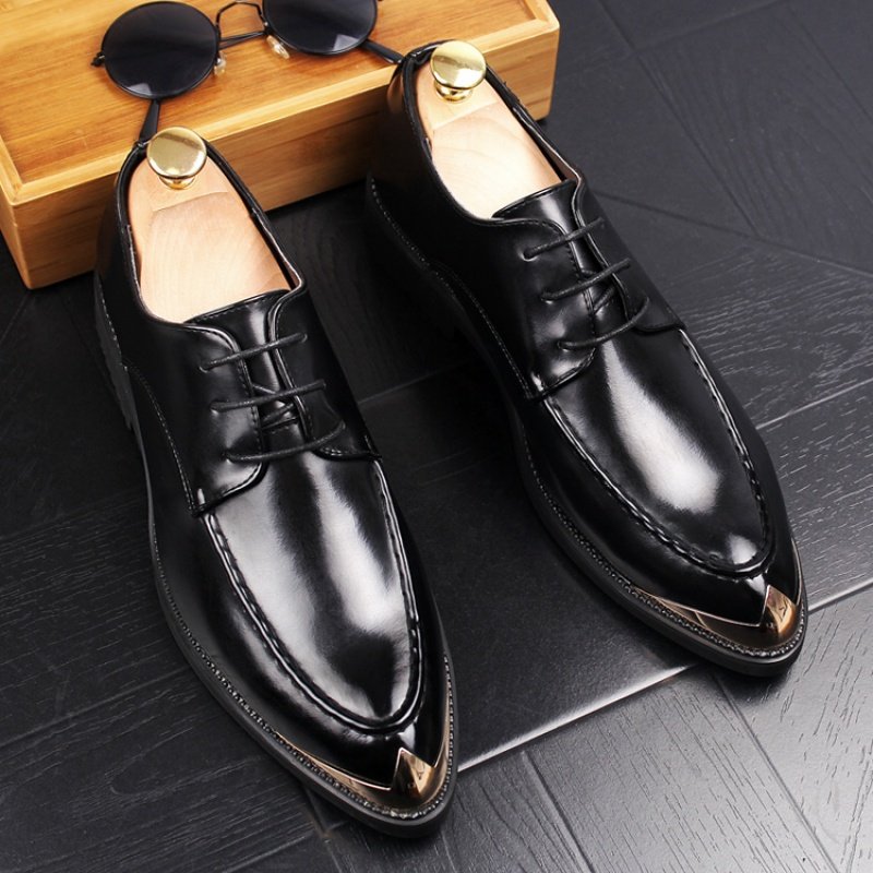 发型师皮鞋男韩版复古漆皮增高尖头皮鞋男士休闲皮鞋英伦亮面婚鞋