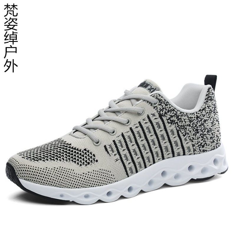 男士休闲运动鞋飞织透气跑步鞋韩版学生百搭网布鞋潮流低帮厚底鞋